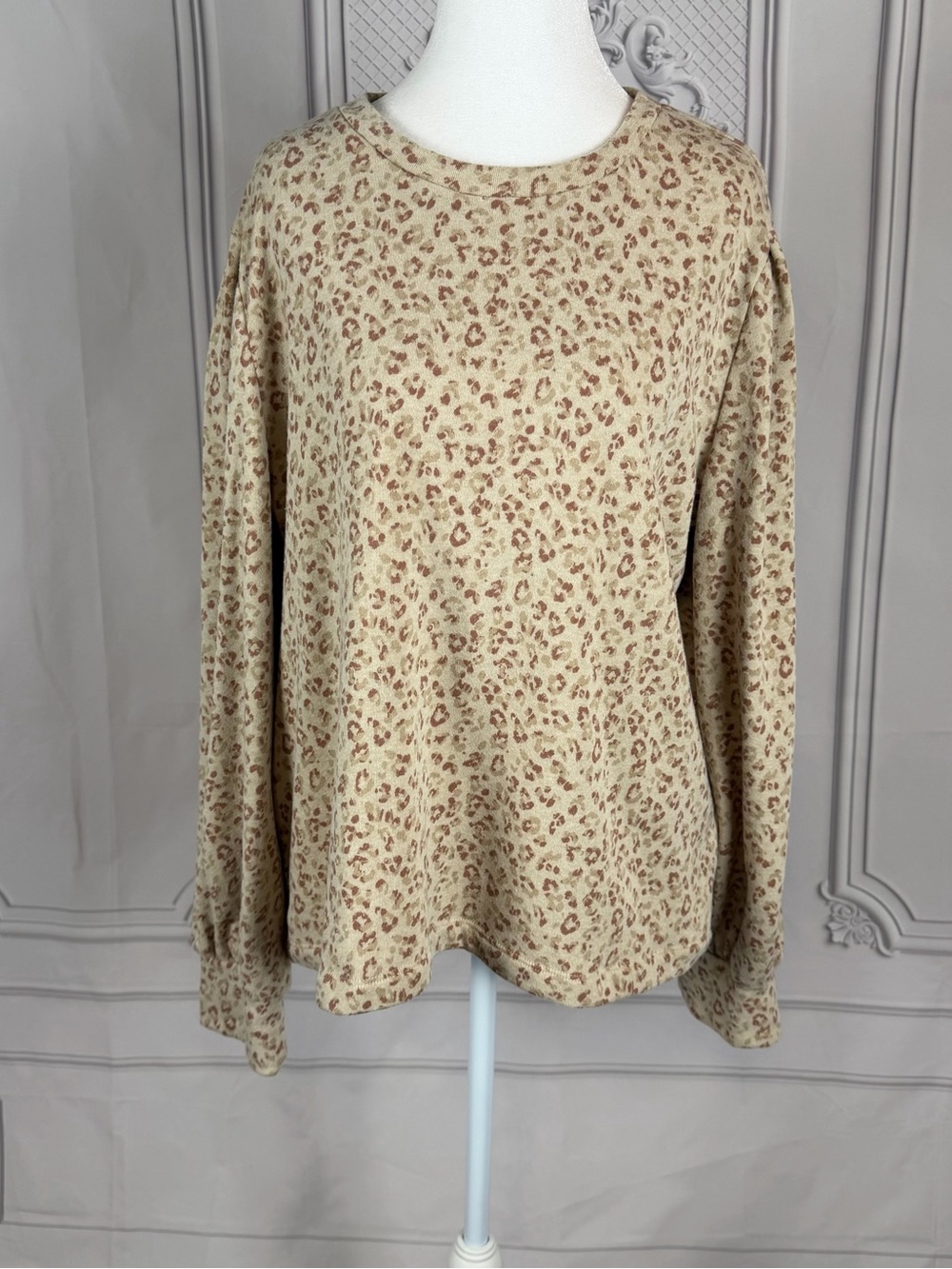 J.Crew Women’s L Leopard Animal Print Long Sleeve Crew Neck Top Sweatshirt